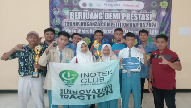 Selamat dan sukses TIM KIR Inotek Club SMKN 3 Bojonegoro beserta pembimbingnya yang telah Meraih Prestasi di event Lomba Teknik Vaganza UNIPRA Surabaya Tingkat Provinsi Jawa Timur